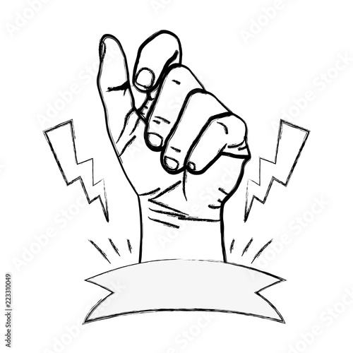 grunge person hand oppose with rays and ribbon