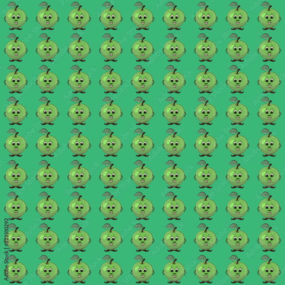 Fototapeta premium Green background with funny cheerful green apples