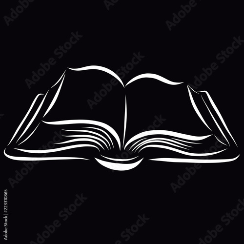 Open book, pattern of smooth white lines on a black background