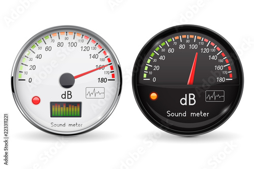 Decibel gauge. Volume unit. Glass gauge with chrome frame