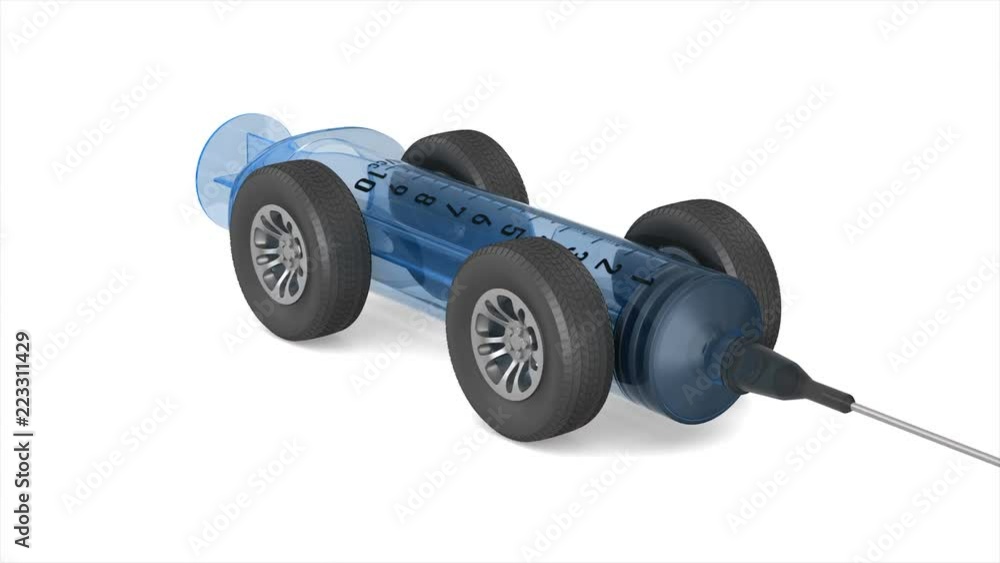 medical syringe with wheels on white background. Isolated 3D render medical syringe with wheels on white background. Isolated 3D render