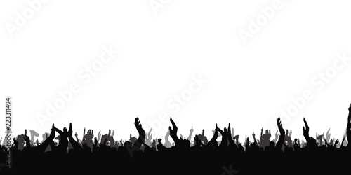 Hands at the concert, silhouettes against stage lighting. Isolated on white background.