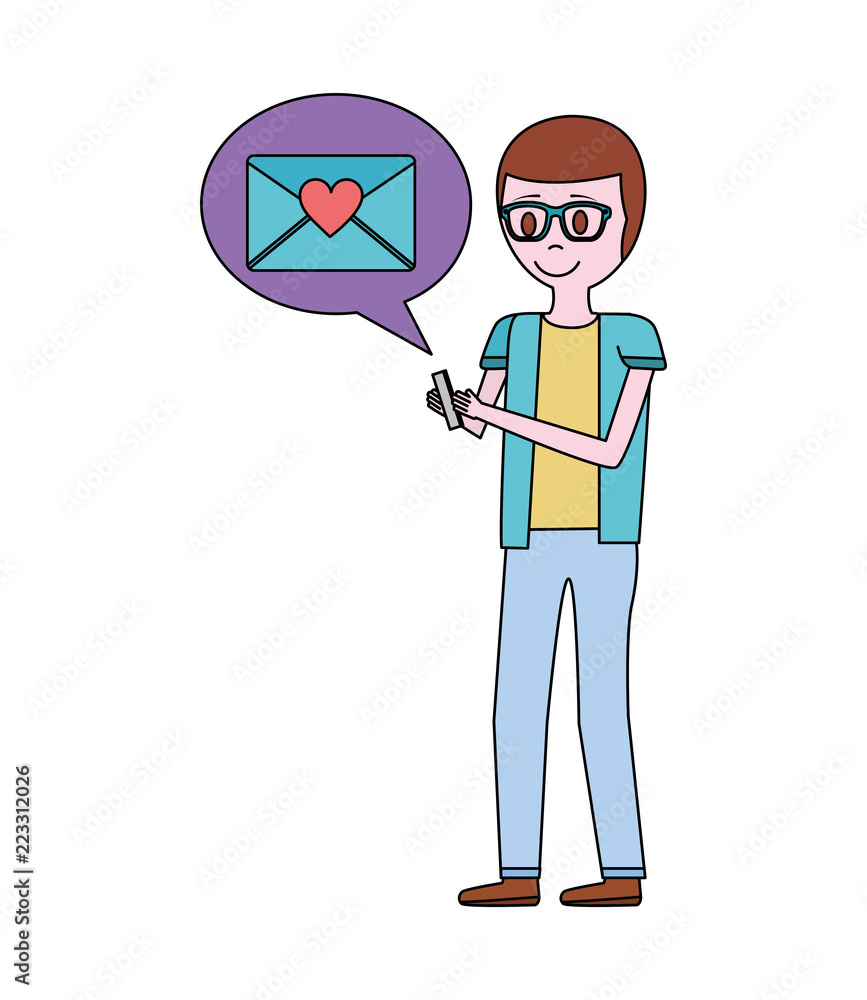 young man with smartphone and speech bubble young man with smartphone and speech bubble