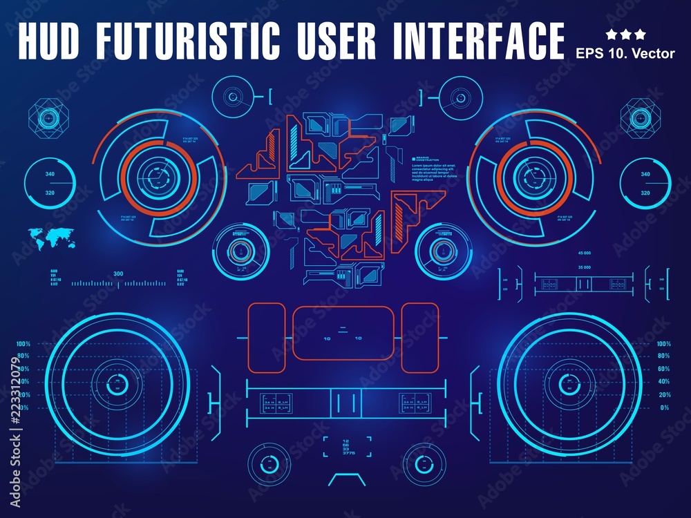 Futuristic virtual graphic touch user interface, target Sci-Fi Helmet HUD. Future Technology Display Design