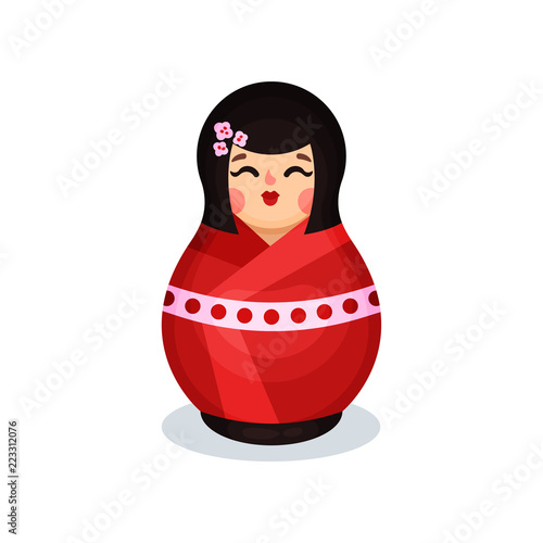 Nesting doll in traditional Japanese costume, wooden matryoshka vector Illustration on a white background