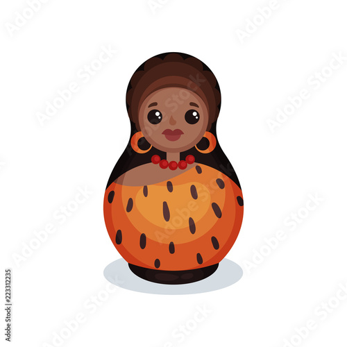 Nesting doll painted as prehistoric women, wooden matryoshka vector Illustration on a white background