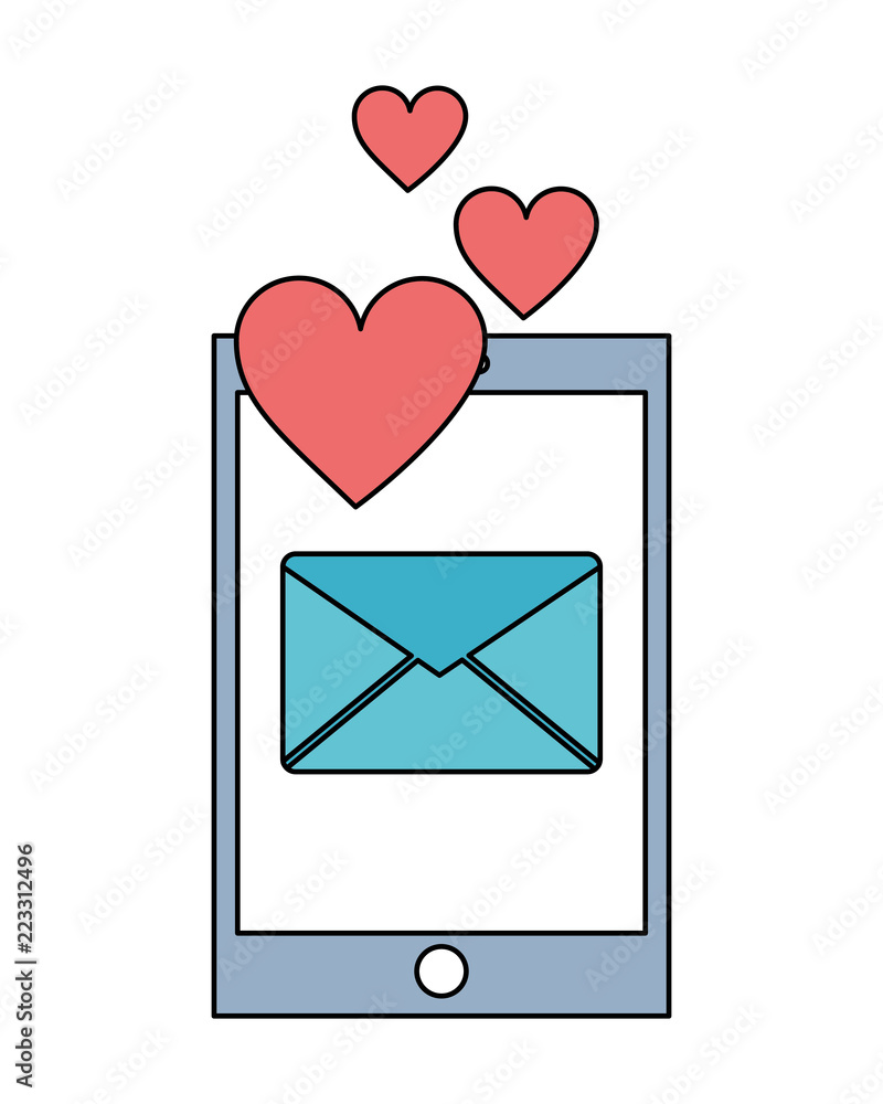 smartphone with envelope mail and hearts isolated icon smartphone with envelope mail and hearts isolated icon