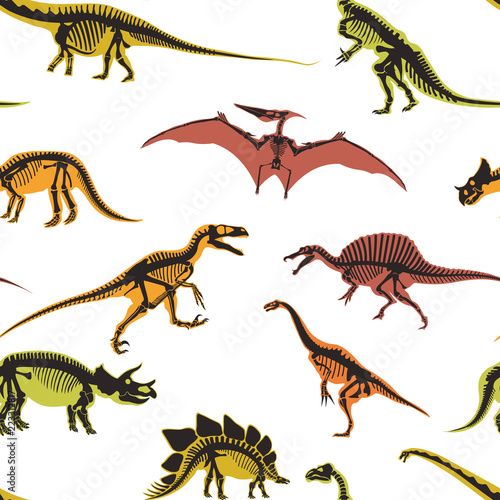 Dinosaurs and pterodactyl types of animals seamless pattern vector