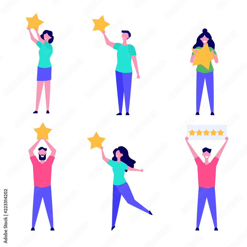 Happy customer, User feedback review concept vector illustration flat style.