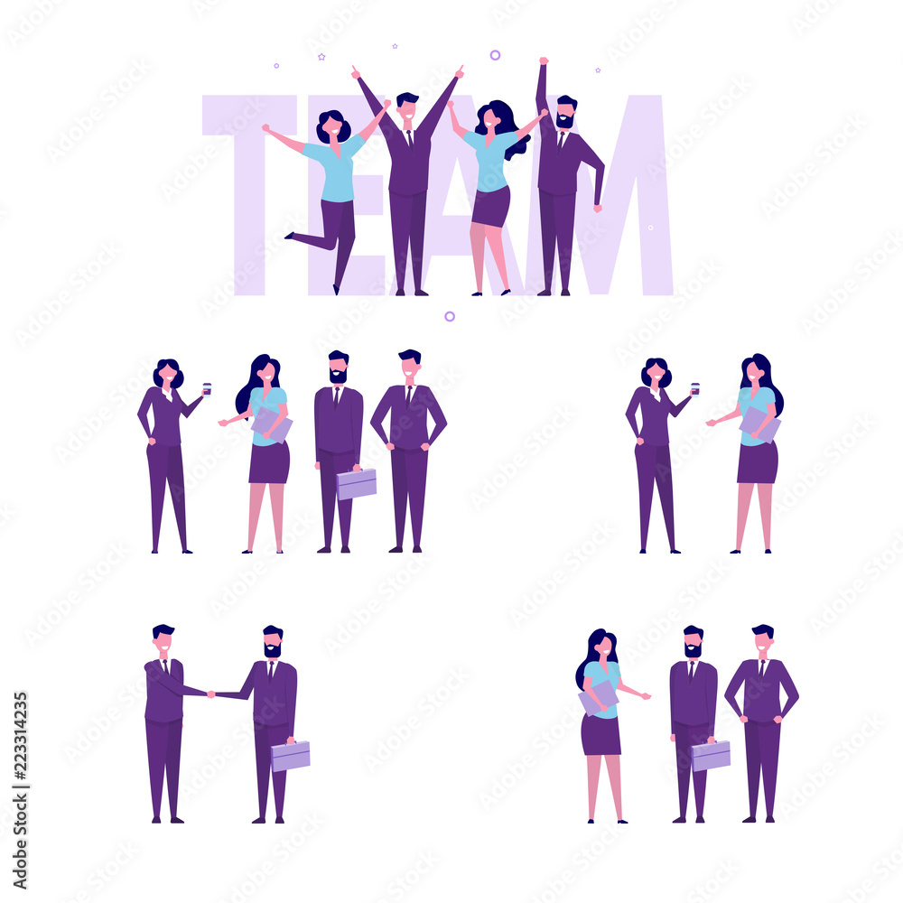 Successful business team celebrating the victory. Group of Colleague, office workers or businessmen working. Vector illustration