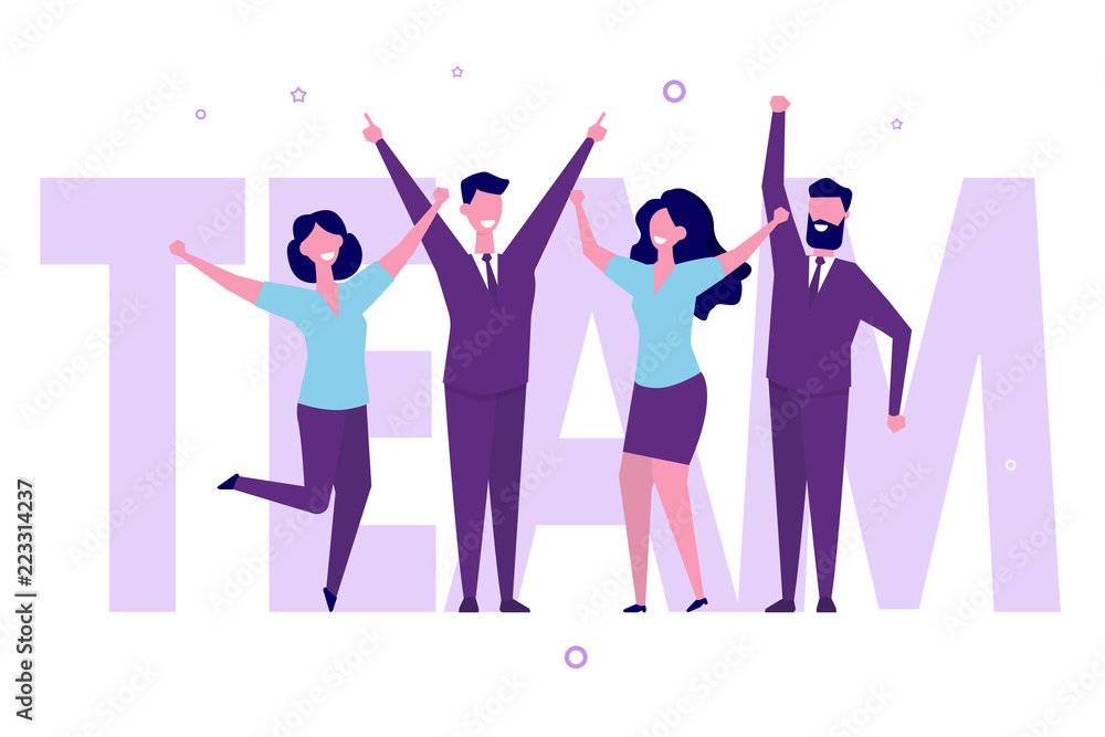 Successful business team celebrating the victory. Group of Colleague, office workers or businessmen working. Vector illustration Successful business team celebrating the victory. Group of Colleague, office workers or businessmen working. Vector illustration