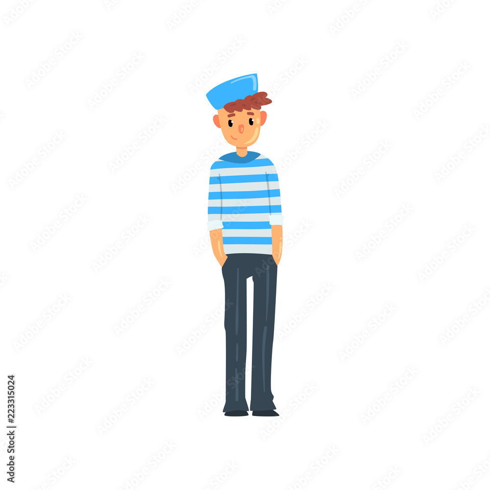 Sailor man character in striped singlet and cap vector Illustration on a white background Sailor man character in striped singlet and cap vector Illustration on a white background