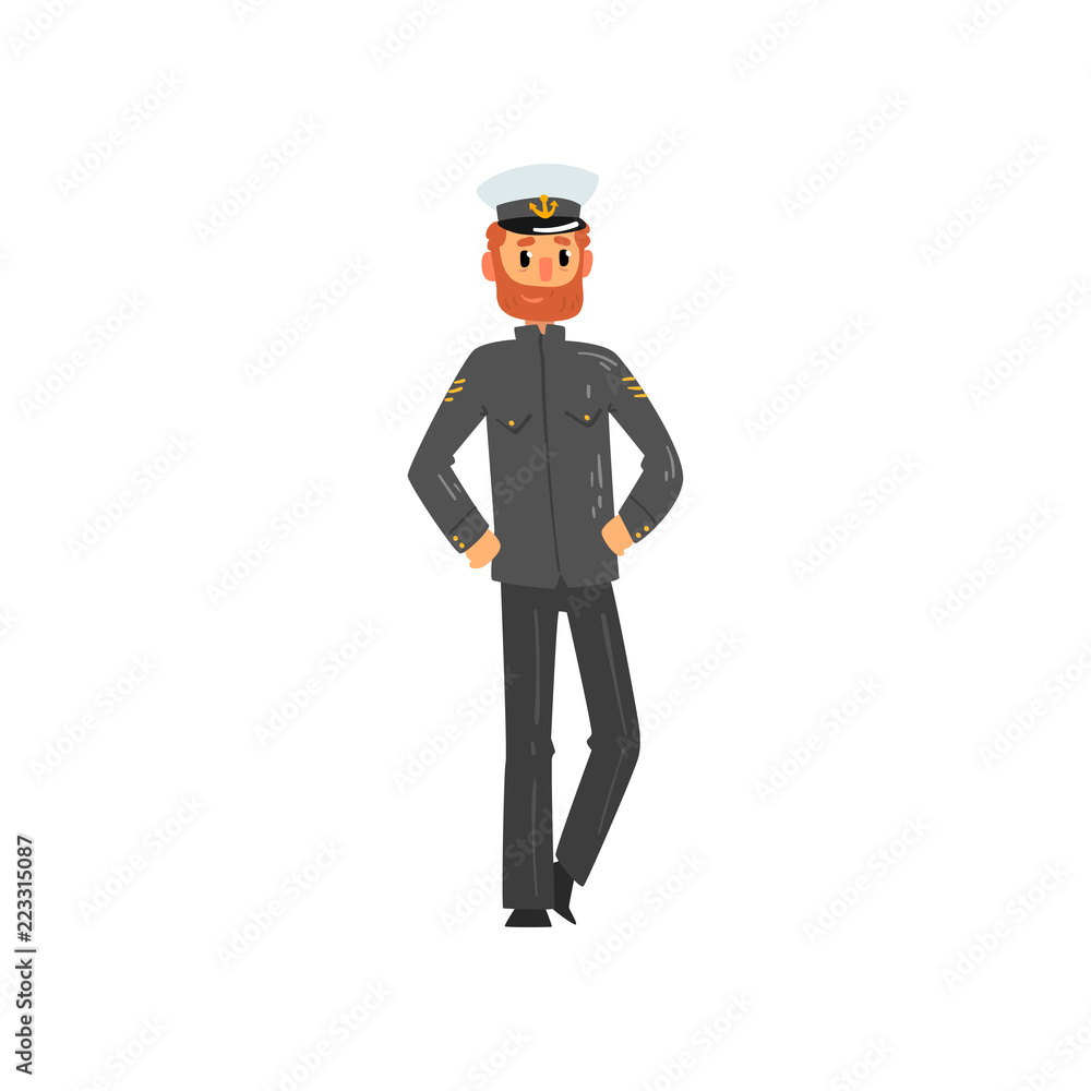 Bearded captain character in uniform vector Illustration on a white background