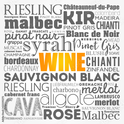 WINE VARIETALS Types word cloud collage, concept background
