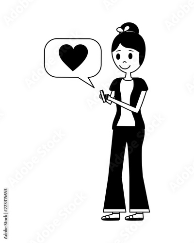 young woman with smartphone and speech bubble