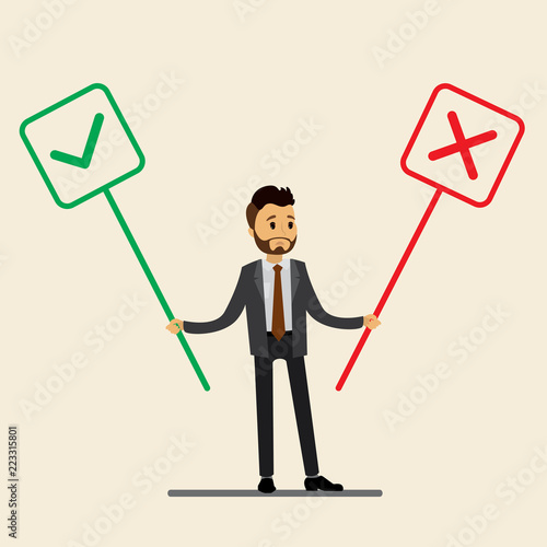 Caucasian Businessman Chooses Between Yes And No.