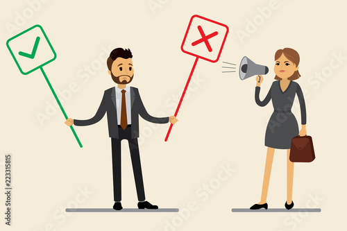 worker Chooses Between Yes And No and Female Boss