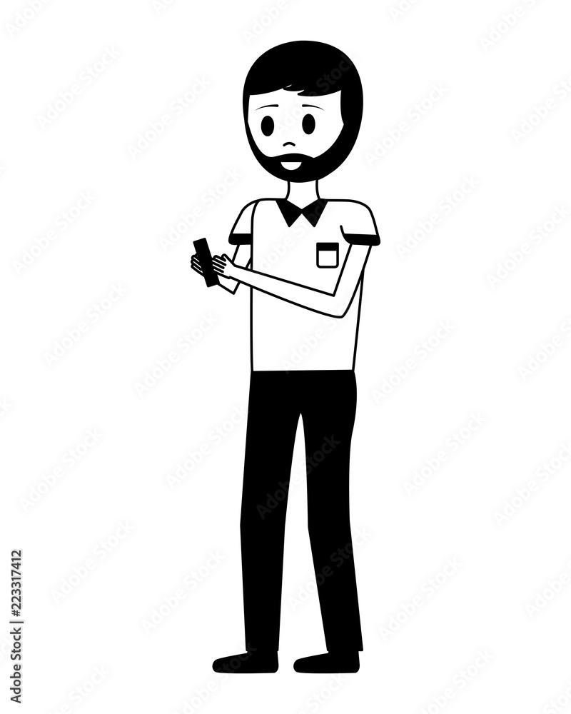 young man with smartphone avatar character young man with smartphone avatar character