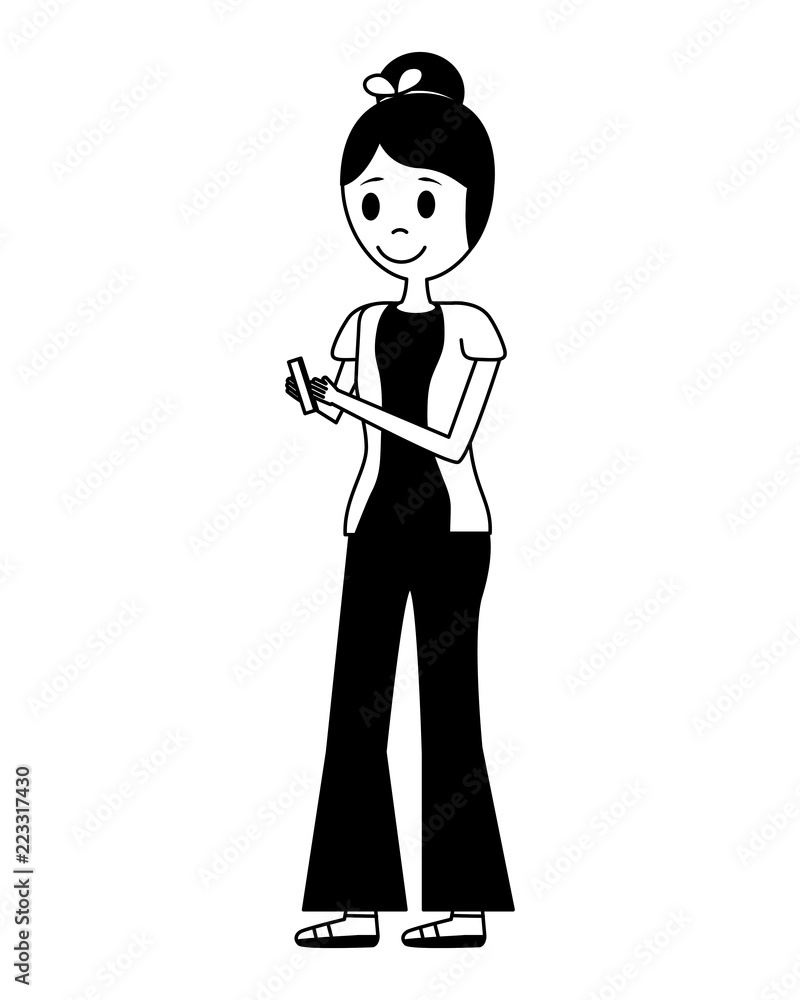 young woman with smartphone avatar character young woman with smartphone avatar character