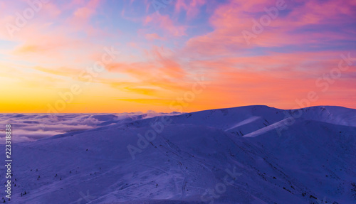 Amazing colorful sunset in mountains