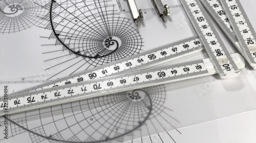 Wallpaper Mural Blueprints - compass, drawing of the golden section, yardstick - folding ruler and drawings of antique decorative elements of architectural orders / seamless looping	 Torontodigital.ca