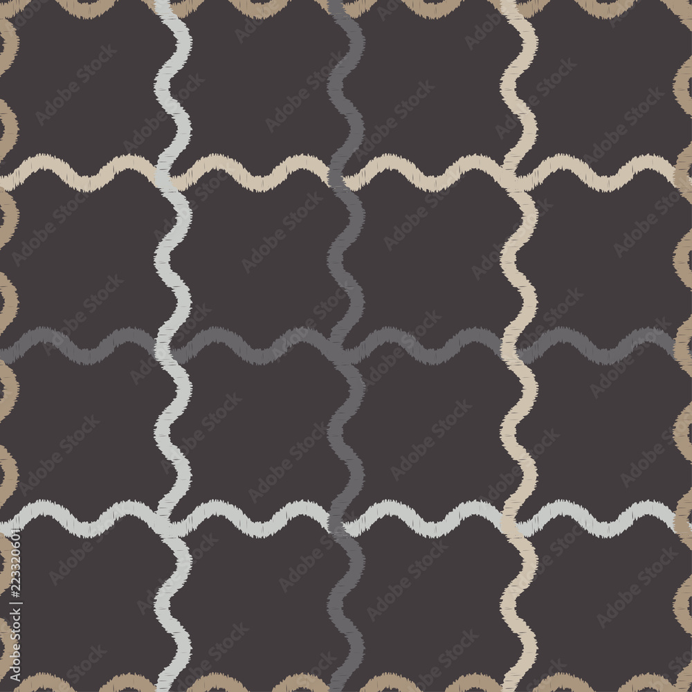 Naklejka premium Seamless abstract geometric pattern. Wave. Mosaic texture. Brushwork. Hand hatching. Scribble texture. Textile rapport.