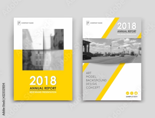 Abstract patch brochure cover design. Gray info data banner frame. Techno title sheet model set. Modern vector front page art. Urban city blurb texture. Yellow citation figure icon. Ad flyer text.