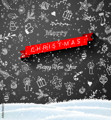 Christmas doodles on black chalkboard, seasonal theme