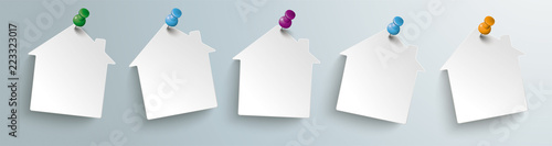 White Paper House Stickers Colored Pins