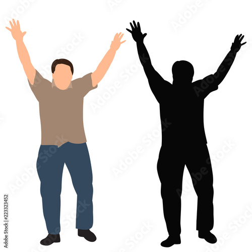 isolated, flat style, silhouette man rejoicing