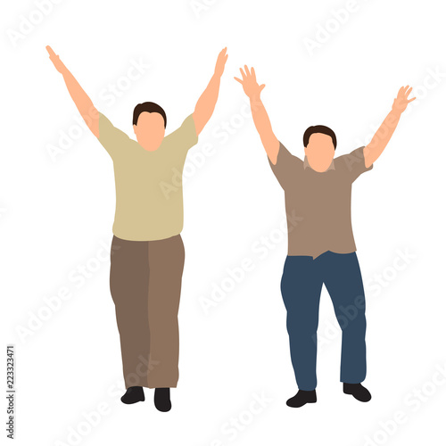 isolated, flat style, silhouette man rejoicing