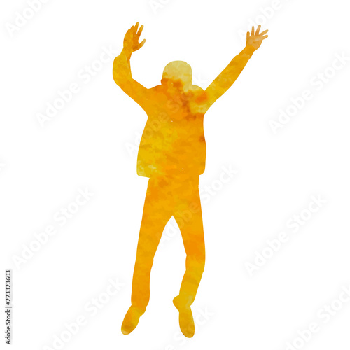watercolor silhouette man rejoicing