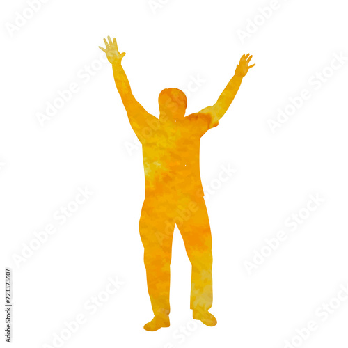  isolated, watercolor silhouette man rejoicing