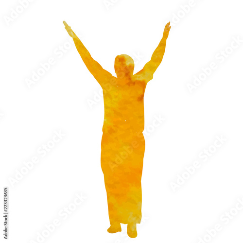  isolated, watercolor silhouette man rejoicing