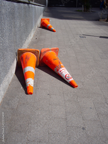 Traffic Cones Fallen Over On The Footpath