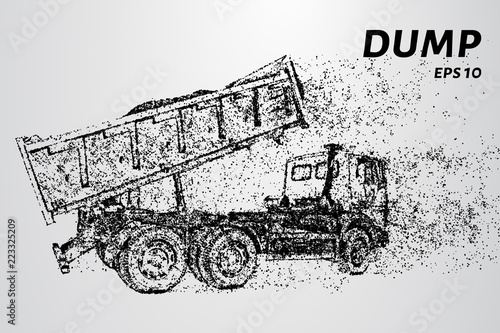 Particle dump truck. The dump truck consists of dots and circles. Vector illustration.