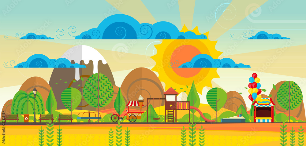 Beautiful Vector Autumn Abstract Landscape / Public park / Playground Beautiful Vector Autumn Abstract Landscape / Public park / Playground