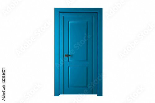 Modern blue room door isolated on white background