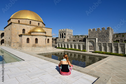 Georgia, View of Rabati castles and mosque with the gilded roof, fortress in Akhaltsikhe.  photo