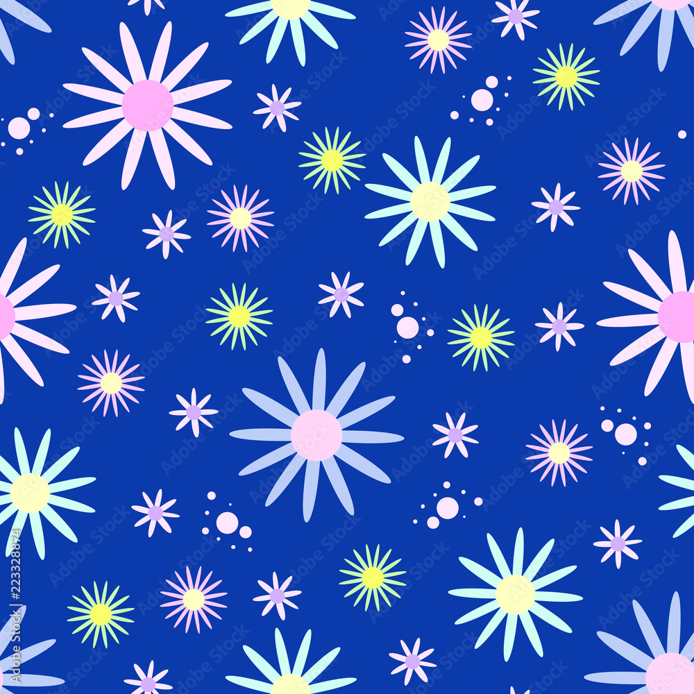 Vector seamless pattern on dark blue with flowers. Background for Wallpaper, textile, plastic and web design Vector seamless pattern on dark blue with flowers. Background for Wallpaper, textile, plastic and web design