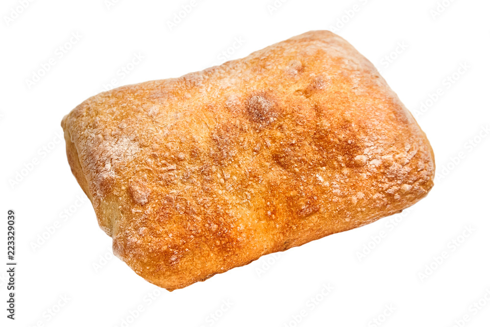 traditional italian wheat bread ciabatta cooked with olive oil. Isolated on white background traditional italian wheat bread ciabatta cooked with olive oil. Isolated on white background
