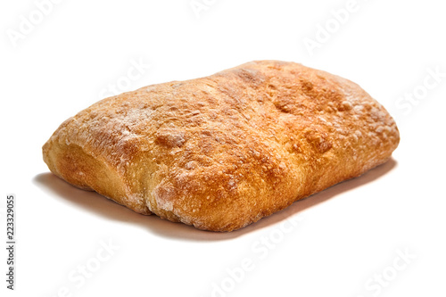 traditional italian wheat bread ciabatta cooked with olive oil. Isolated on white background