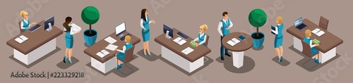 Isometric set of bank employees. bank managers, clerks. Department of credit and credit cards