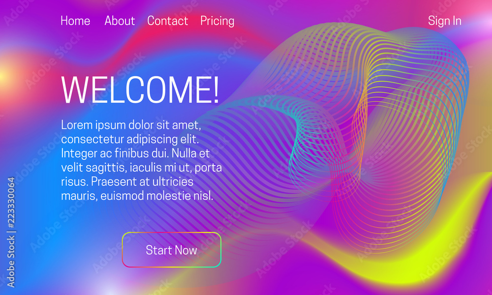 Asbtract vibrant background design. Landing page template with ethereal wavy shapes. - obrazy, fototapety, plakaty 