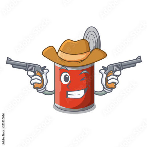 Cowboy character canned food isolated on cartoon