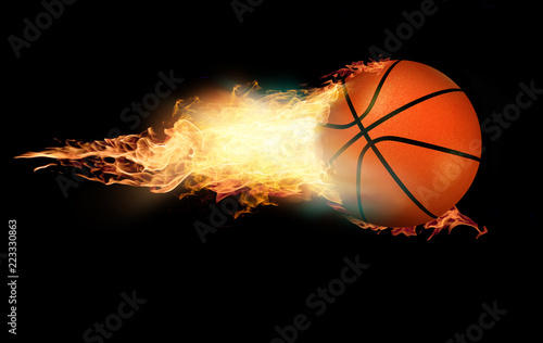 Basketball on fire on black background © nexusseven