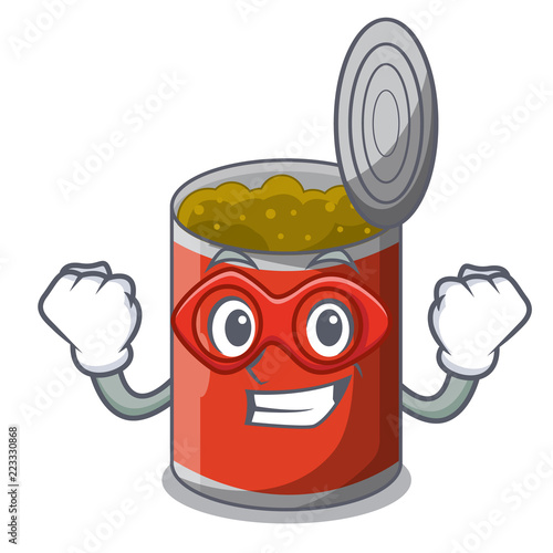 Super hero metal food cans on a cartoon