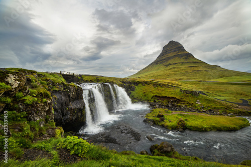 Kirkjufell waterfall and mountain  an Iceland landscape.