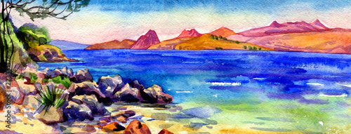 landscape marine panoramic watercolor painting © zatelepina