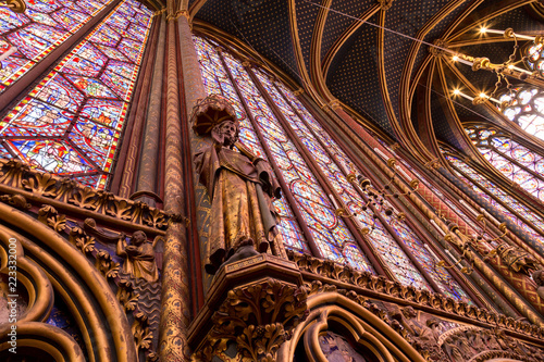 Stained glass windows inside the Sainte Chapelle a royal Medieval chapel in Paris, France